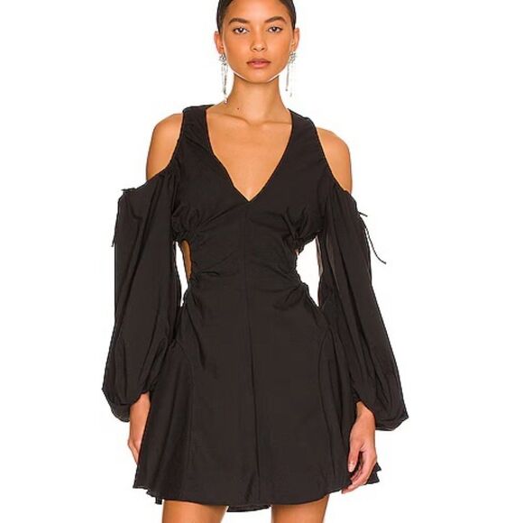 Bardot NWT Apollo Black Poplin Blouson Cold Shoulder Mini Dress Sz 10 - Picture 1 of 13